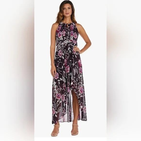 R&M Richards Dresses & Skirts - R&M Richards Floral Print Sleeveless High Low Maxi Dress Size 4P  lack Multi